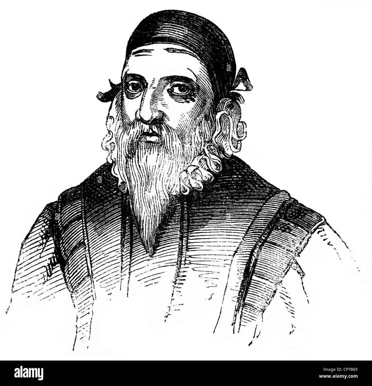 Portrait gravé de John Dee, noté mathématicien, astronome, astrologue et occultiste à la Reine Elizabeth I. Banque D'Images