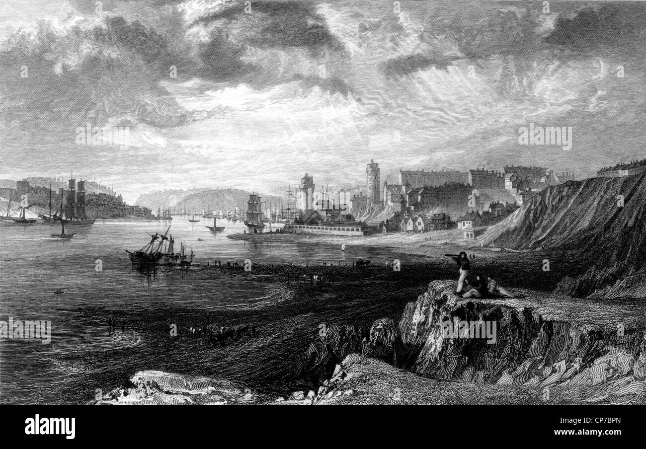 Amérique du Nord et du Sud à l'embouchure de littoral Shields Tyne vu de Teignmouth Rocks, Tyne et Wear, Angleterre. Banque D'Images