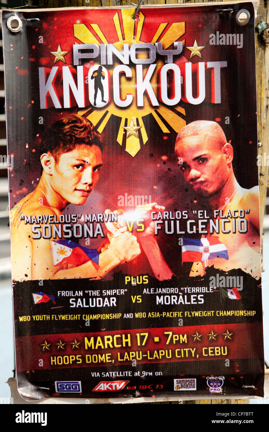 Affiche publicitaire de matches de boxe local. Lapu-Lapu City, Metro Cebu, Philippines, Visayas. Banque D'Images