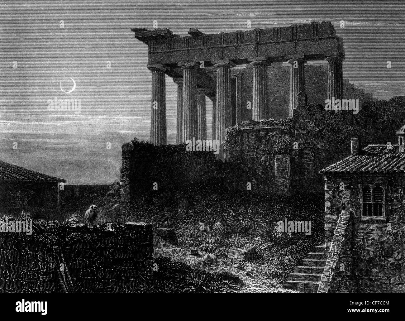 Temple d'Athènes montrant Minerva dans la Grèce antique. Banque D'Images