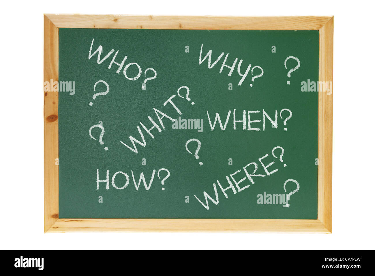 Tableau noir avec les pronoms interrogatifs Banque D'Images