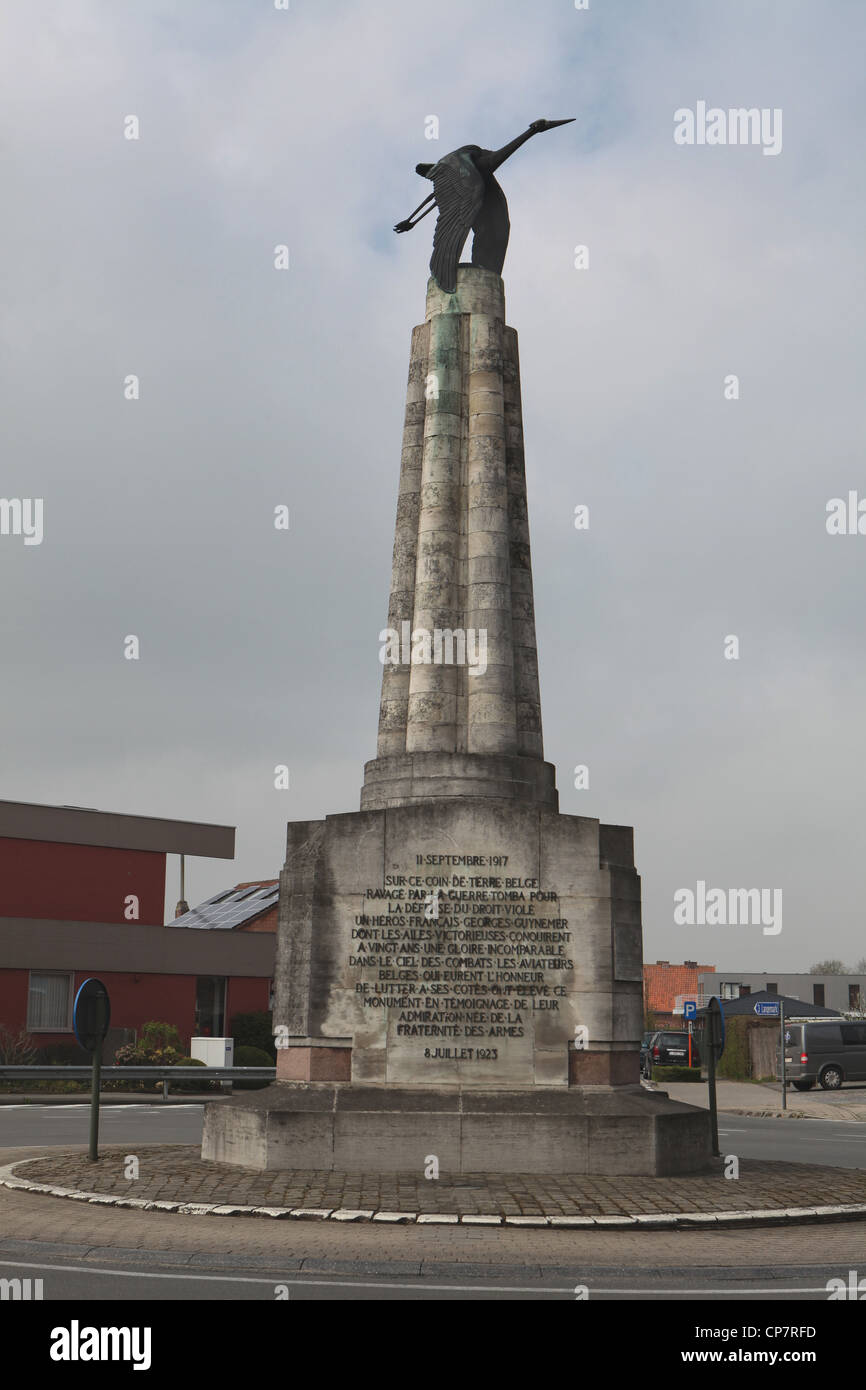 Le mémorial de la Grande Guerre fighter ace à Poelcapelle Georges Guynemer, Belgique Banque D'Images