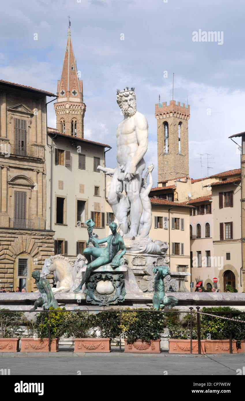 "Fontaine de Neptune" par Bartolomeo Ammannati (1511 - 1592), à Florence, Toscane, Italie Banque D'Images