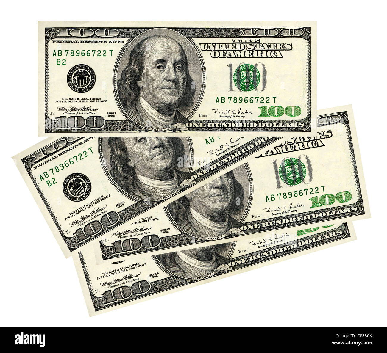 Quatre d'argent 100 billets d'un dollar US libre Banque D'Images