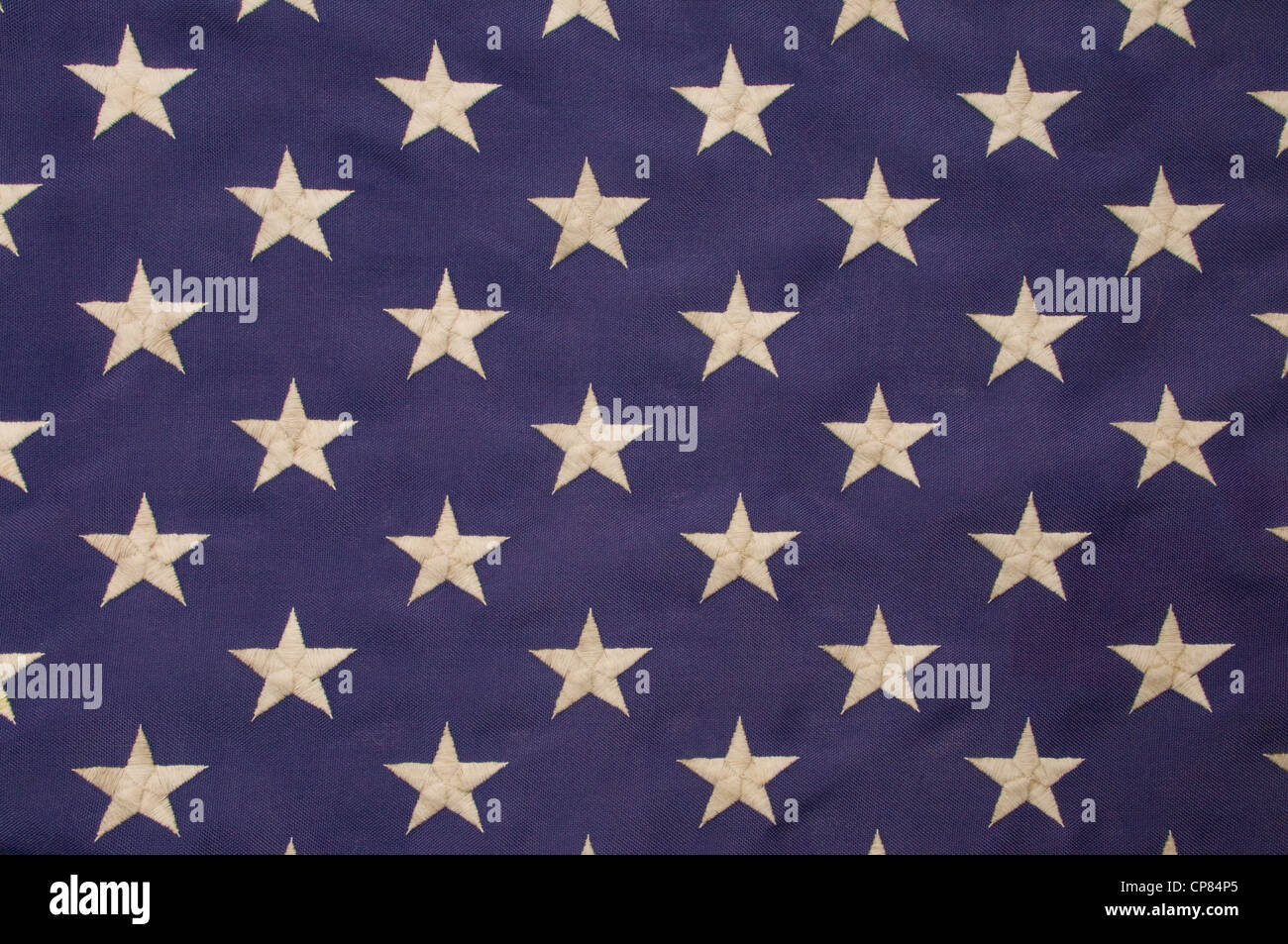 Étoile blanc brodé sur un champ bleu qui représente l'union sur le drapeau américain Banque D'Images