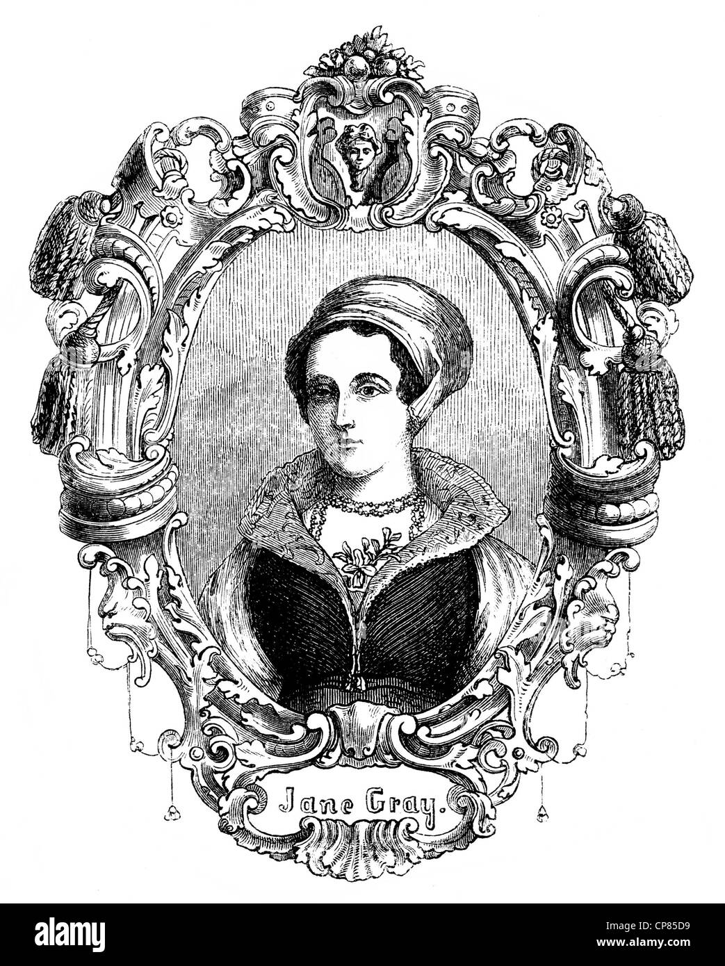 Lady Jane Grey, 1536 - 1554, brièvement reine d'Angleterre, surnommé neuf jours reine ou la Reine de treize jours, gravure historique Banque D'Images