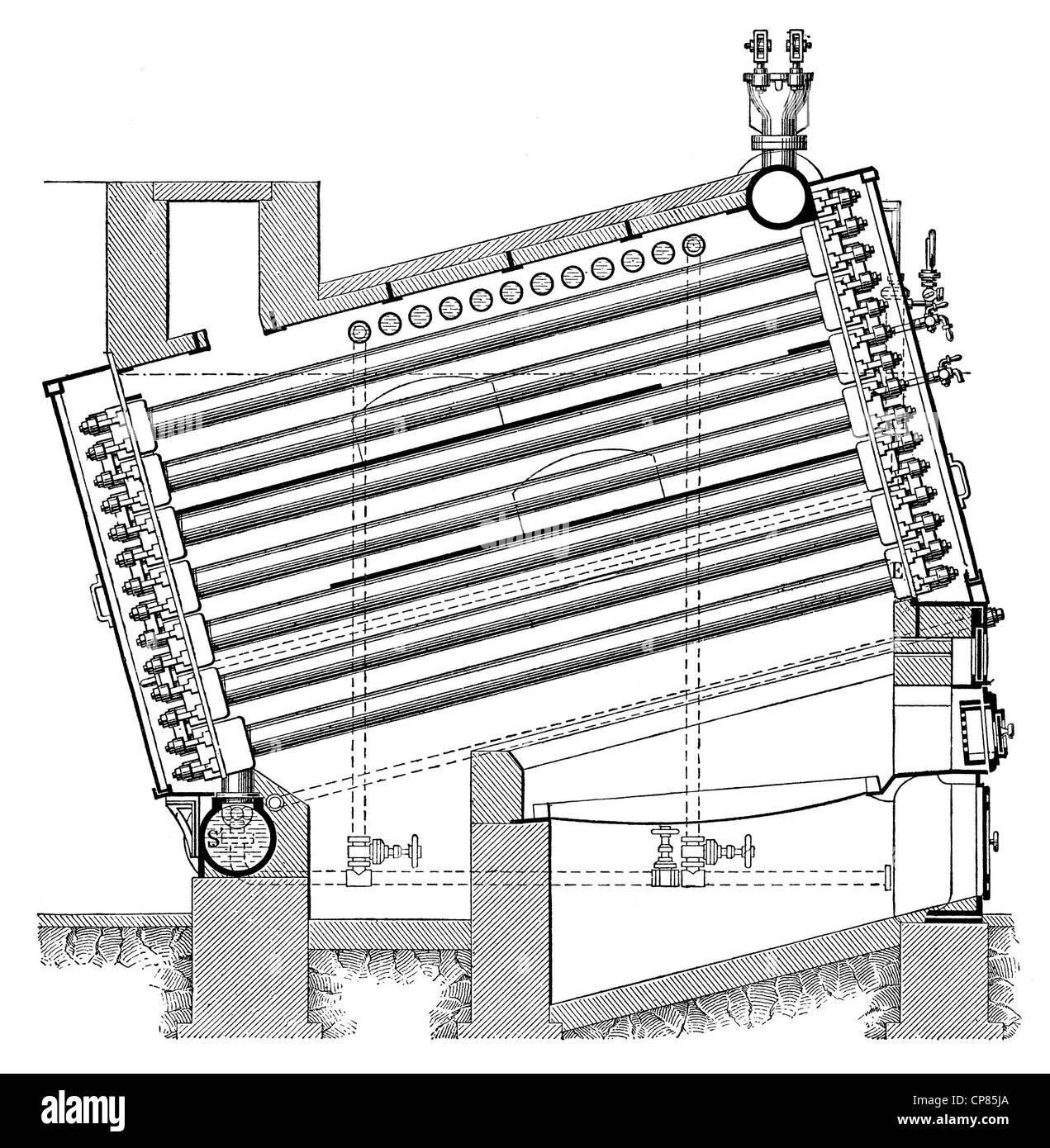 L'Rootscher chaudière à tubes d'eau, chaudière à vapeur pour produire de la vapeur, 19e siècle, Historische, zeichnerische Darstellung, technische Banque D'Images