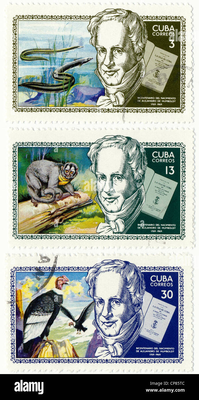 Timbres-poste historique de Cuba, Historische Briefmarken, Andenken un Alexander von Humboldt, 1969, Cuba Banque D'Images