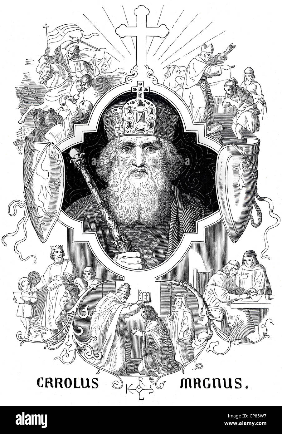 Charles le Grand, Carolus Magnus, Charlemagne, illustration historique, Karl der Große oder oder Carolus Magnus Magnus Karolus Banque D'Images