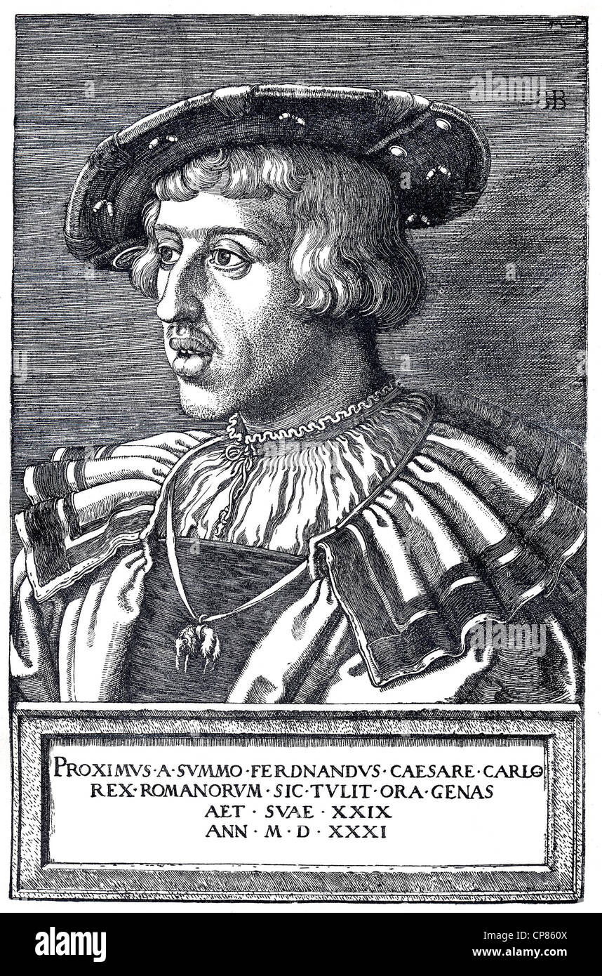 L'empereur Ferdinand I, 1503 - 1564, gravure sur cuivre par Barthel Beham, datant de 1531, l'empereur Ferdinand I., (1503 - 1564), Kaise Banque D'Images
