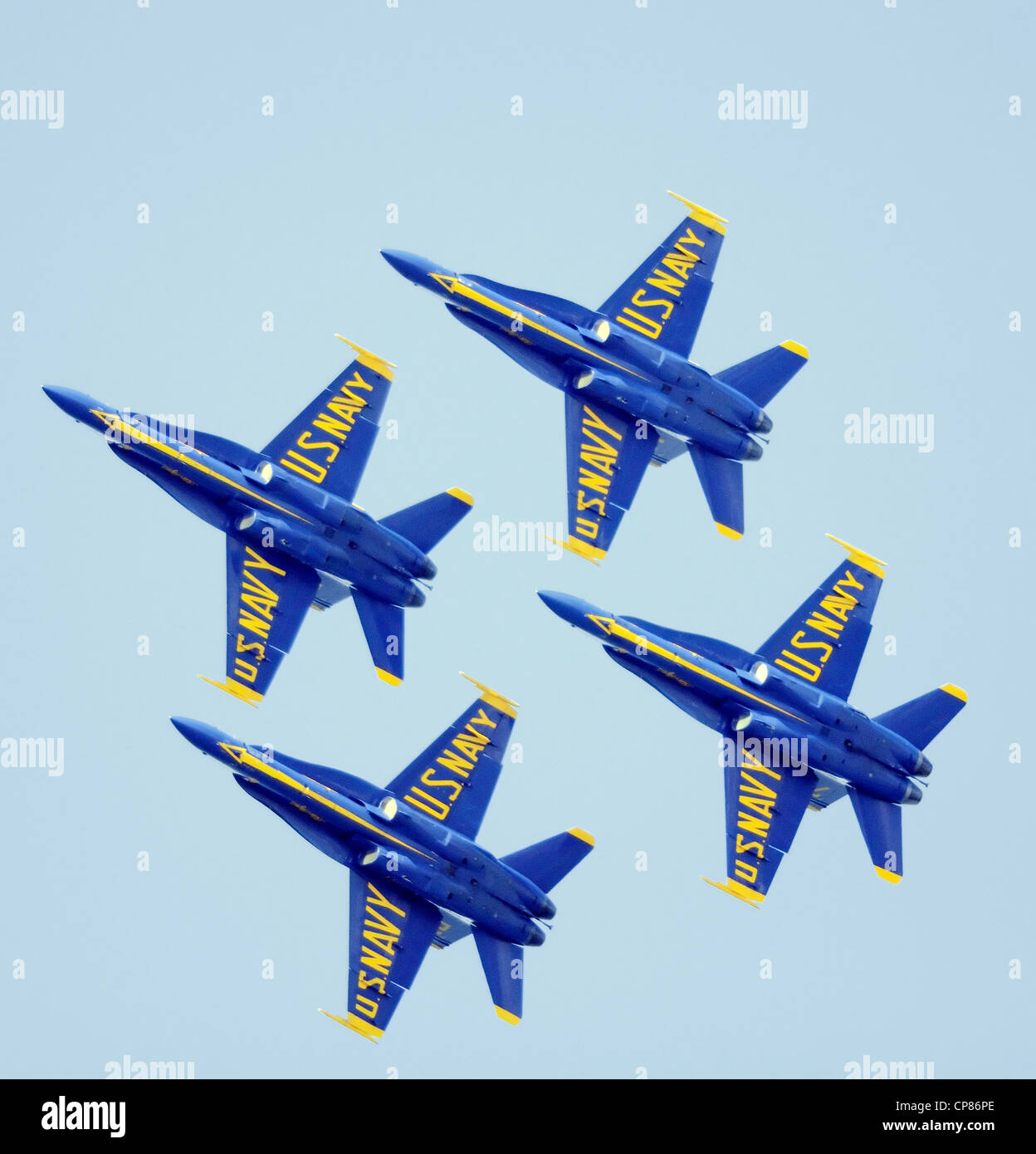 Un groupe d'US Navy Blue Angels équipe en formation, , F-18 Hornets Banque D'Images