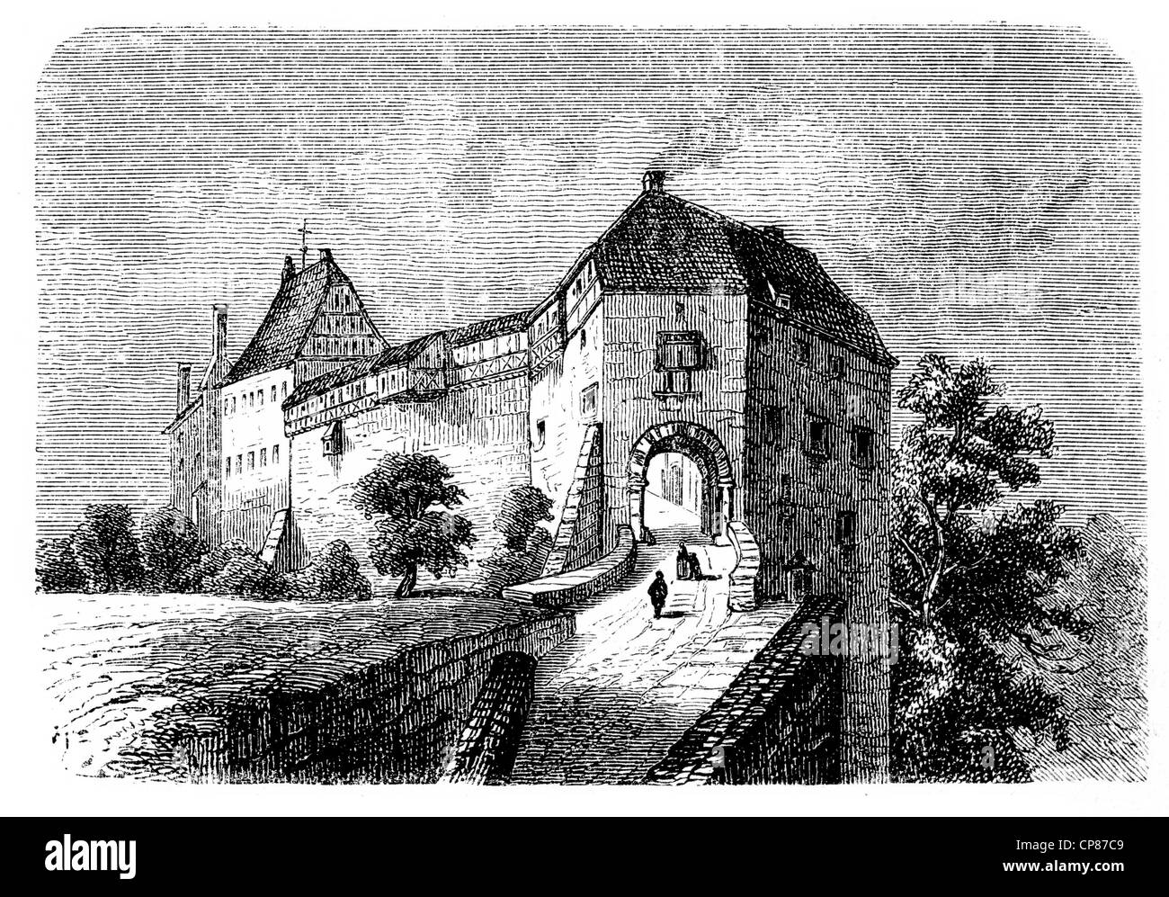 Château de Wartburg dans le 18e siècle, Eisenach, Allemagne, gravure historique, 19e siècle , Die Wartburg im 18. Jahrhundert, l'assurance-emploi Banque D'Images