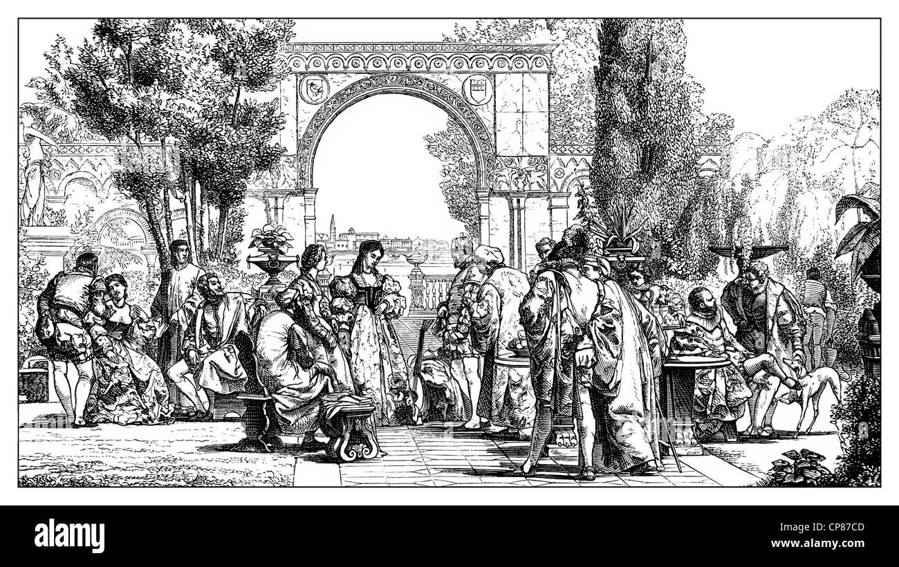 Tribunal italien de muses au moment de l'Gaspara Stampa, 1523 - 1554, un poète italien et courtisane, gravure historique, 19e Photo Stock - Alamy