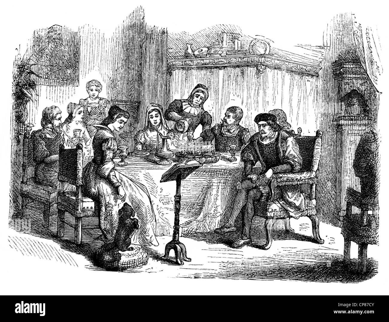 Lady Jane Grey, 1536 - 1554, brièvement reine d'Angleterre, surnommé neuf jours reine ou la Reine de treize jours, lors d'un dîner avec M. Banque D'Images