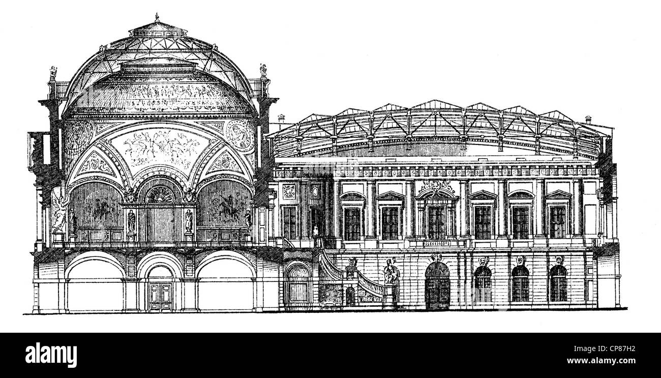 Historische, zeichnerische Darstellung Berliner Bauwerke, Zeughaus, heute das deutsche Historische Museum, 19. Jahrhundert, aus Banque D'Images