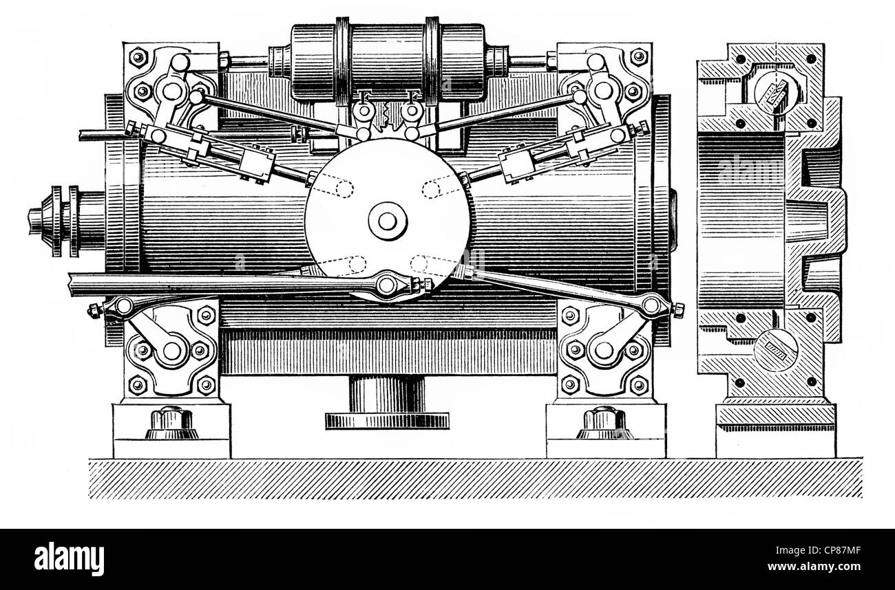 Machine à vapeur Corliss par l'ingénieur américain George Henry Corliss, système de commande par Spencer et Iglis, engin à vapeur chaleur piston Banque D'Images