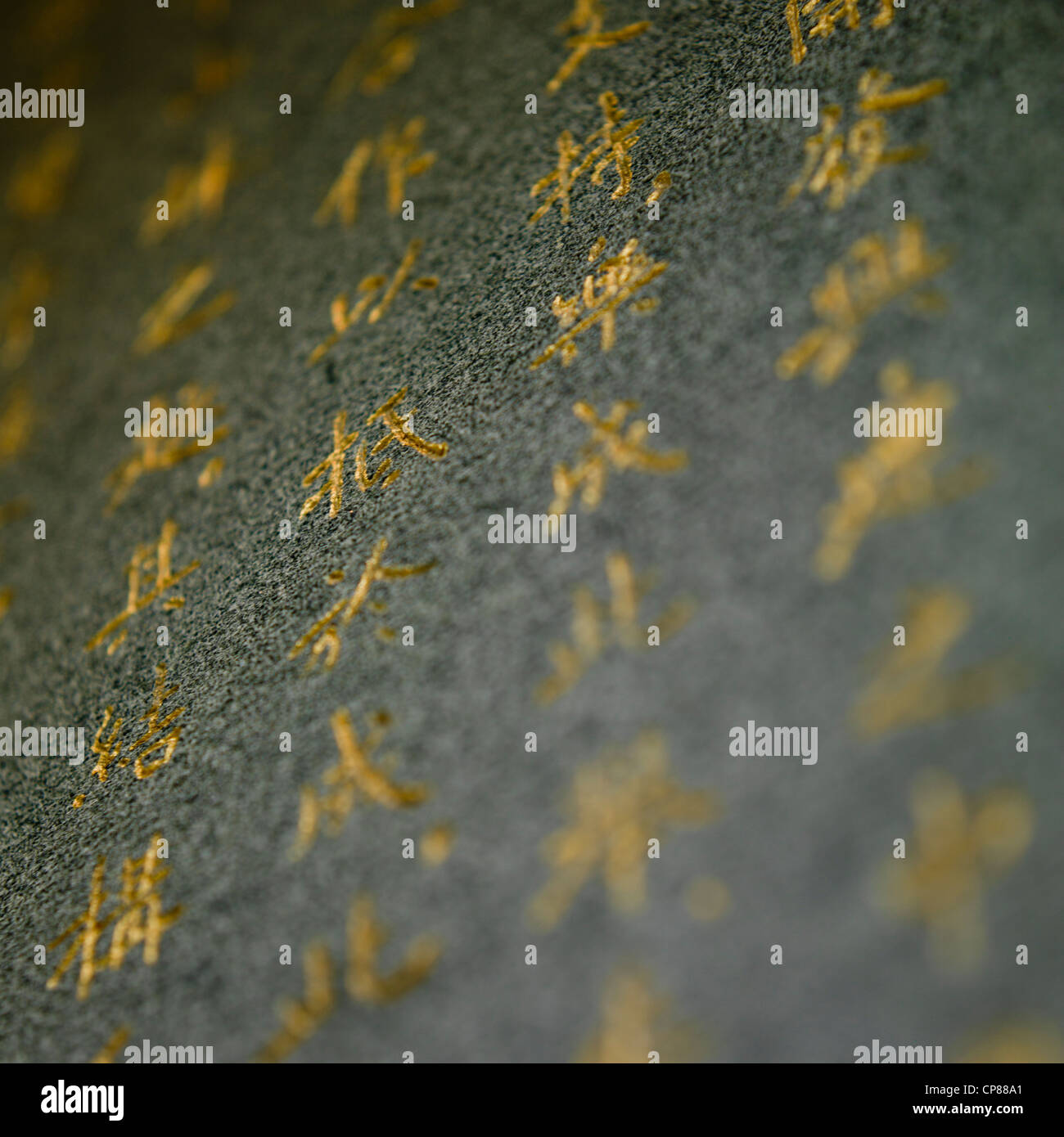 L'écriture script japonais dans la pierre, prises sur les jardins japonais en Australie. Banque D'Images