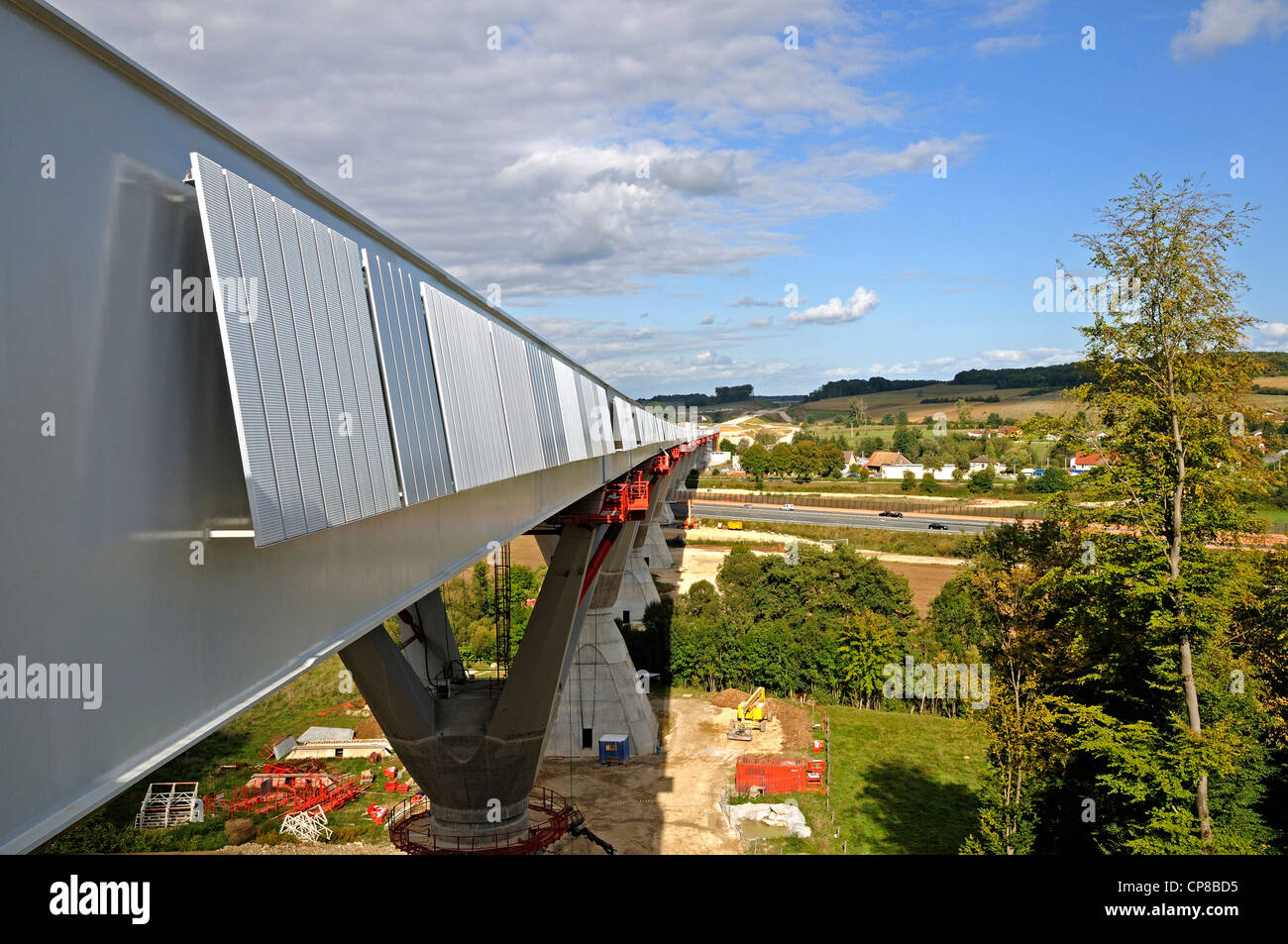 La France, Territoire de Belfort, le Viaduc de la Savoureuse en construction pour la LGV (ligne grande vitesse), de liens entre Banque D'Images