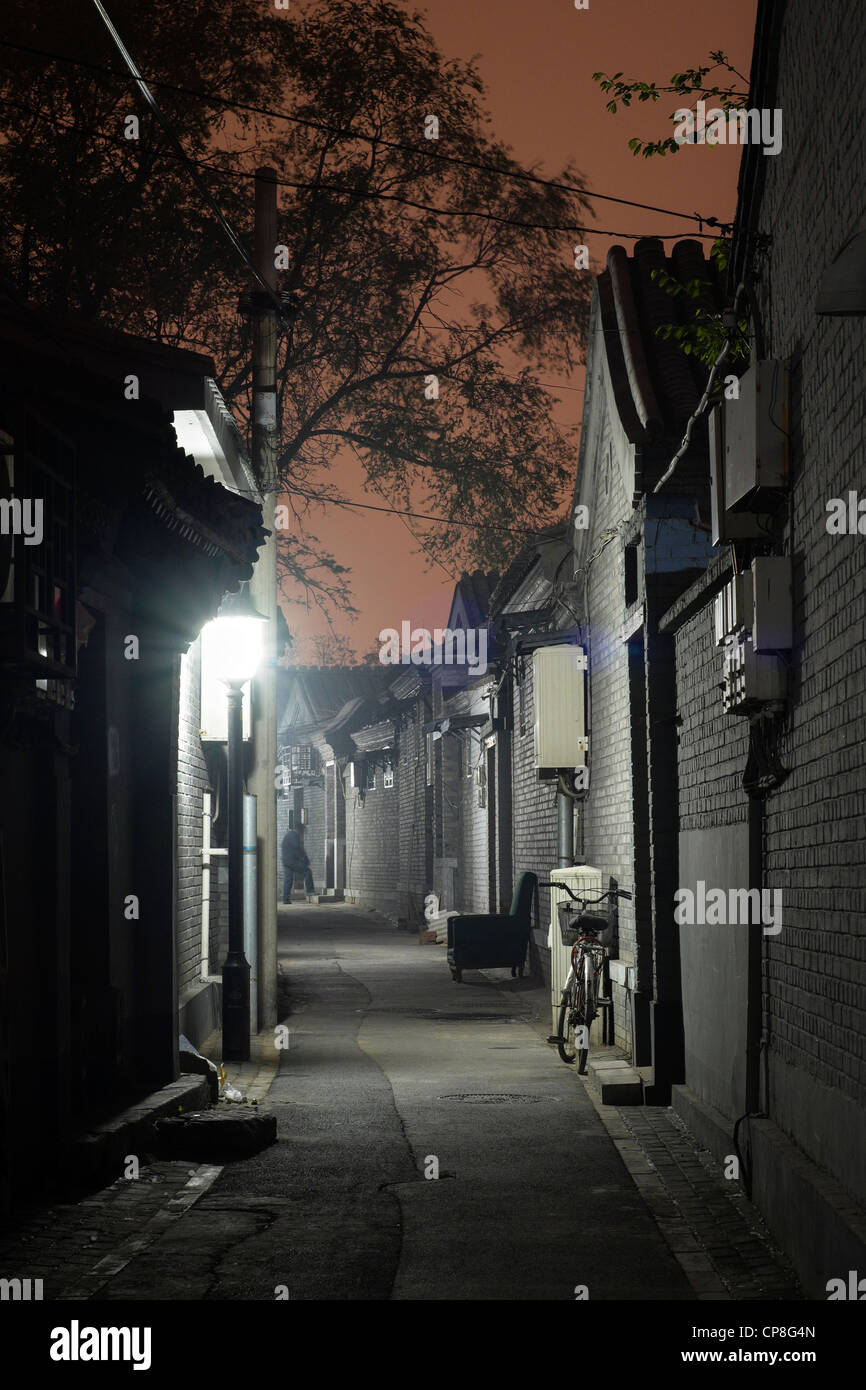 Voir l'historique de la voie ou de nuit dans les Hutong Beijing Chine Banque D'Images