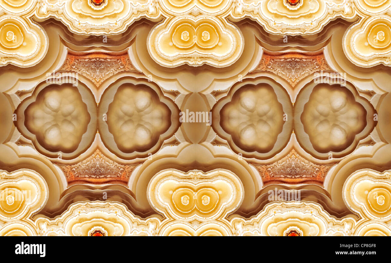 Tranche polie de Ocean Jasper (opaque, forme à grain fin de calcédoine) motif symétrique faite par la répétition de l'image Banque D'Images