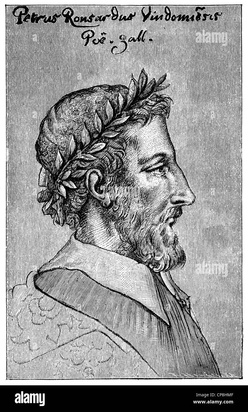 Pierre de Ronsard, 1524 - 1585, un poète français, Historische Druck aus dem 19. Jahrhundert, Portrait von Pierre de Ronsard, 1524 - Banque D'Images