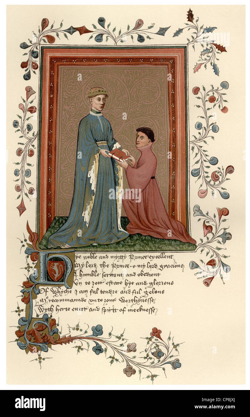 Le poète et écrivain anglais Thomas Occleve ou Hoccleve, ca. 1368-1426, avec Henry V ou de Harry de Lancaster, 1387 - 1422, roi de Banque D'Images