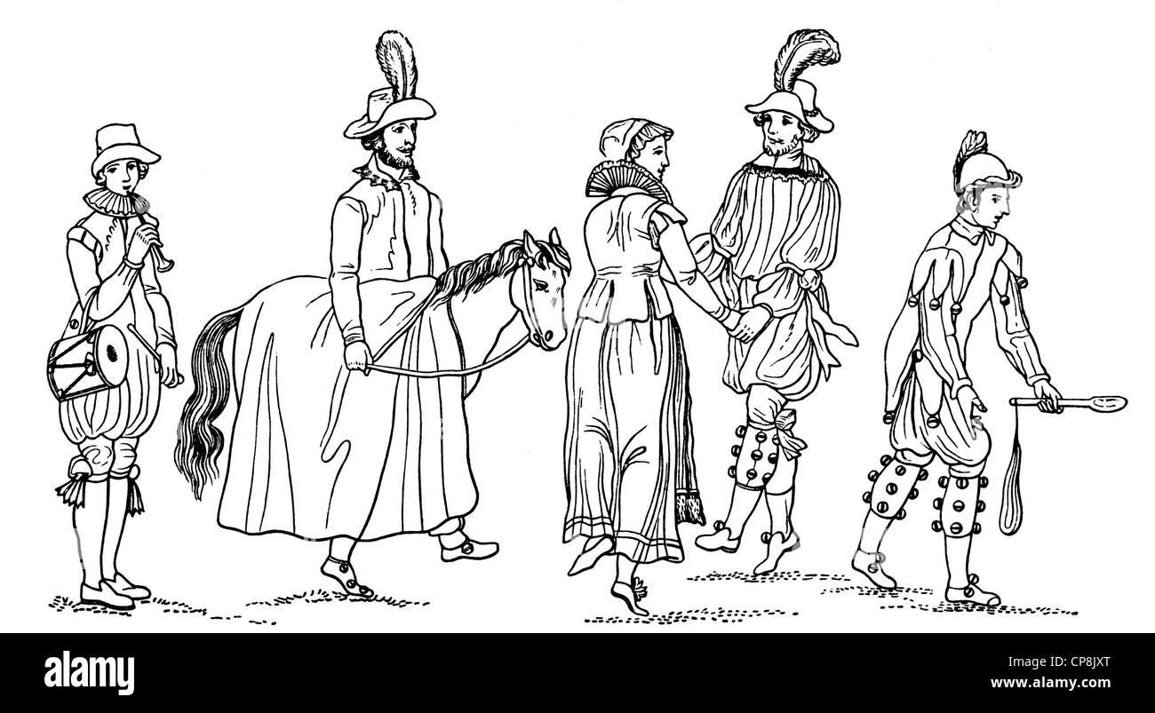 L'inscription d'un Morris dance, Historische Mischtechnik aus dem 19. Jahrhundert, Darstellung von einem Moriskentanz Banque D'Images