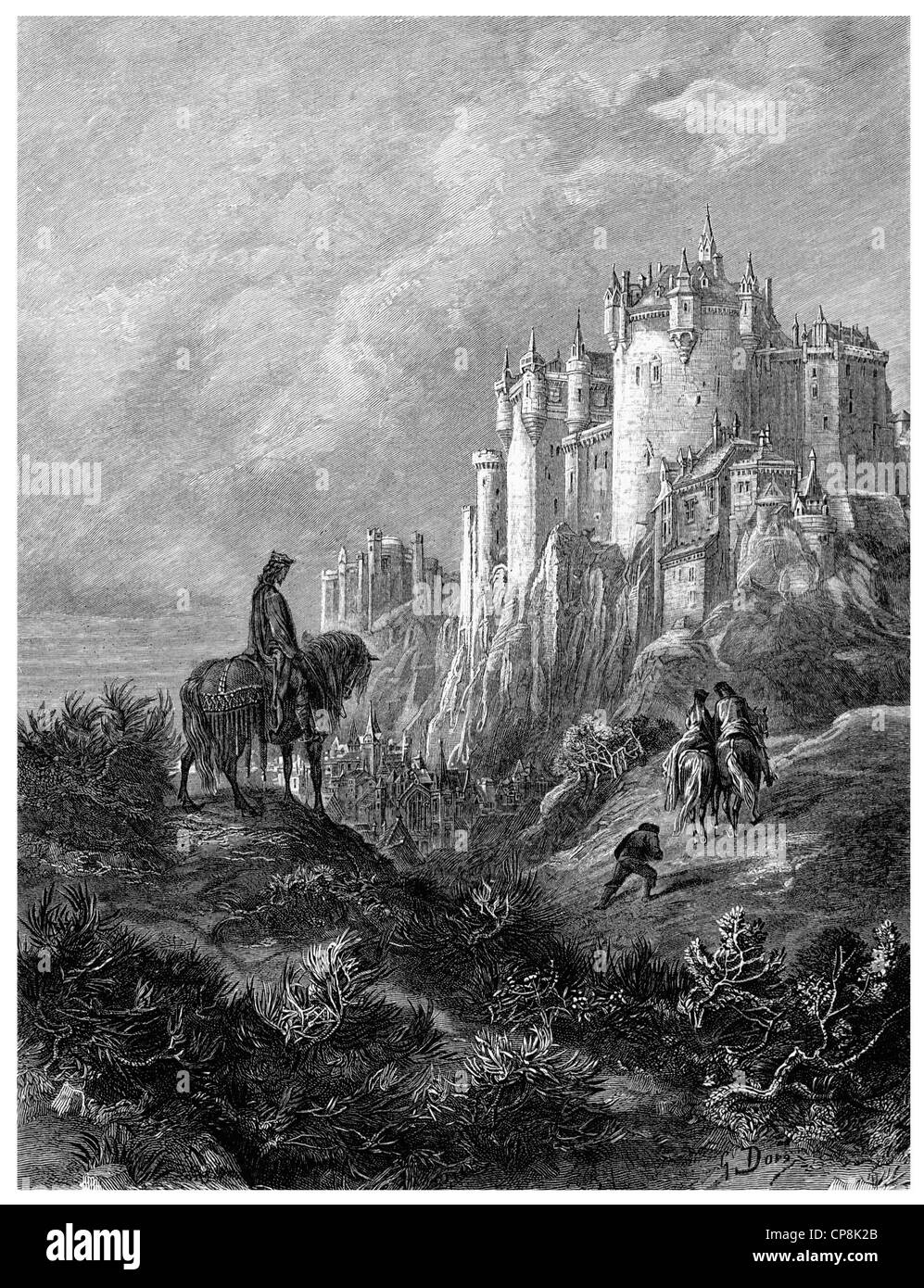 Illustration historique après le livre Idylls of the King par Alfred Tennyson, 1er baron Tennyson, 1809 - 1892, un poète britannique Banque D'Images