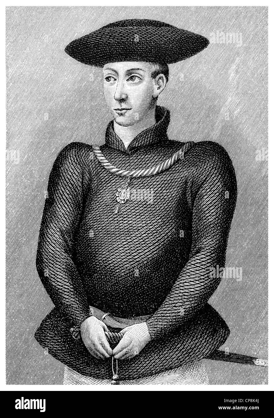James I, 1394 - 1437, roi d'Ecosse, Historische Mischtechnik aus dem 19. Jahrhundert, Portrait von Jakob I. oder James I, 1394 Banque D'Images