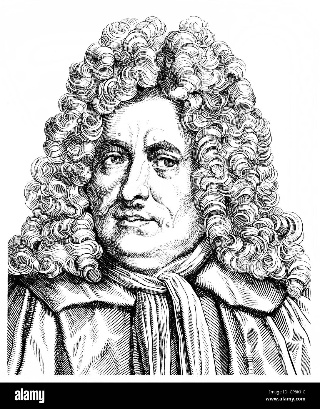 Christian Thomasius, 1655 - 1728, un juriste allemand, philosophe, conférencier et éducateur, Historische Mischtechnik aus dem 19. Jahrhun Banque D'Images