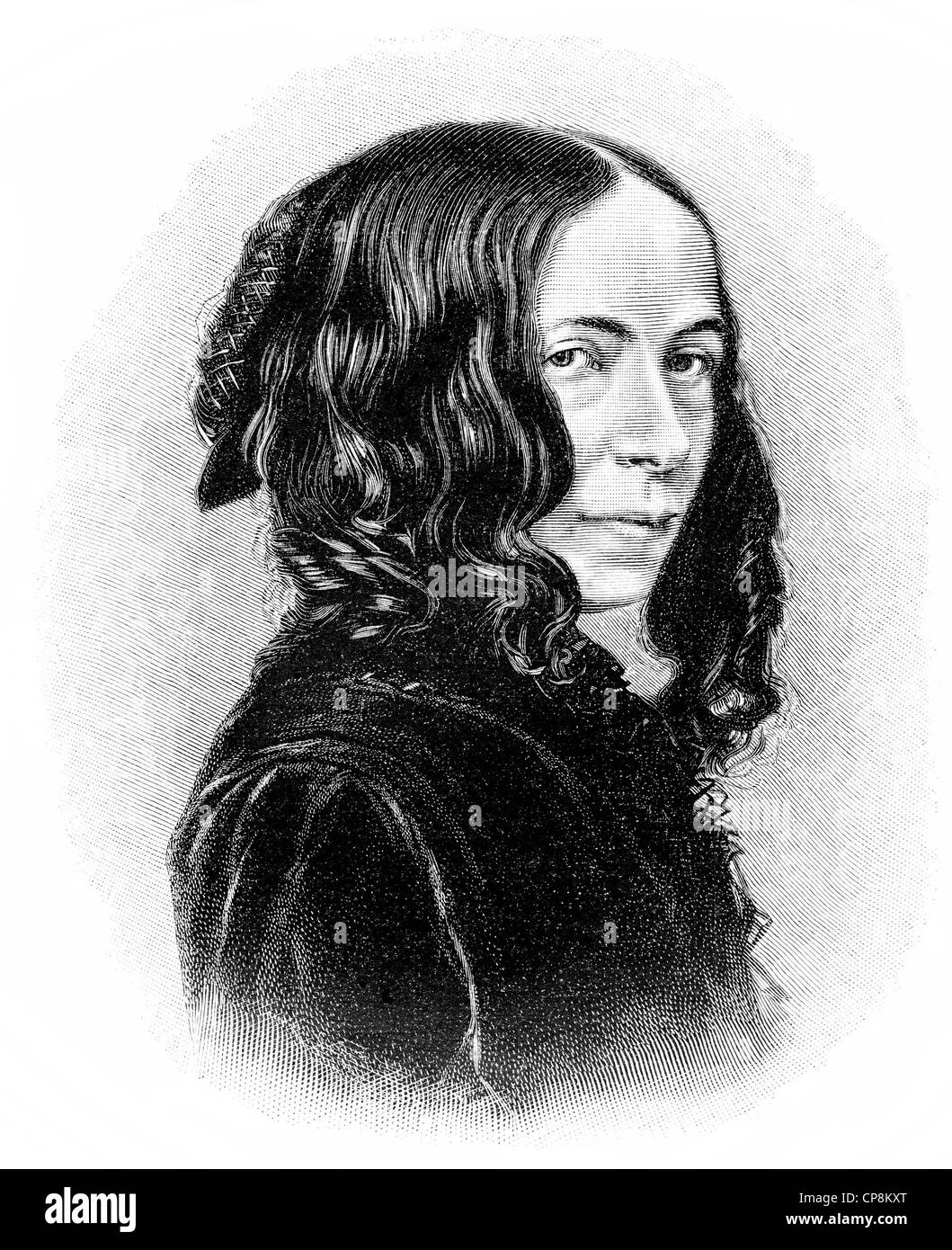 Elizabeth Barrett Browning, un poète anglais, 1806 - 1861, Historische Mischtechnik aus dem 19. Jahrhundert, Elizabeth von Portrait Banque D'Images