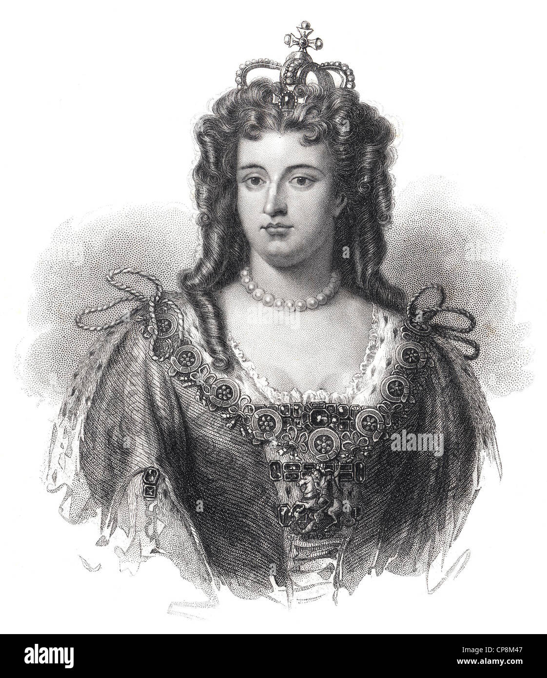 Anne Stuart, reine d'Angleterre, l'Écosse et l'Irlande, 17ème - 18ème siècle, gravure sur acier historique du 19ème siècle, Histor Banque D'Images