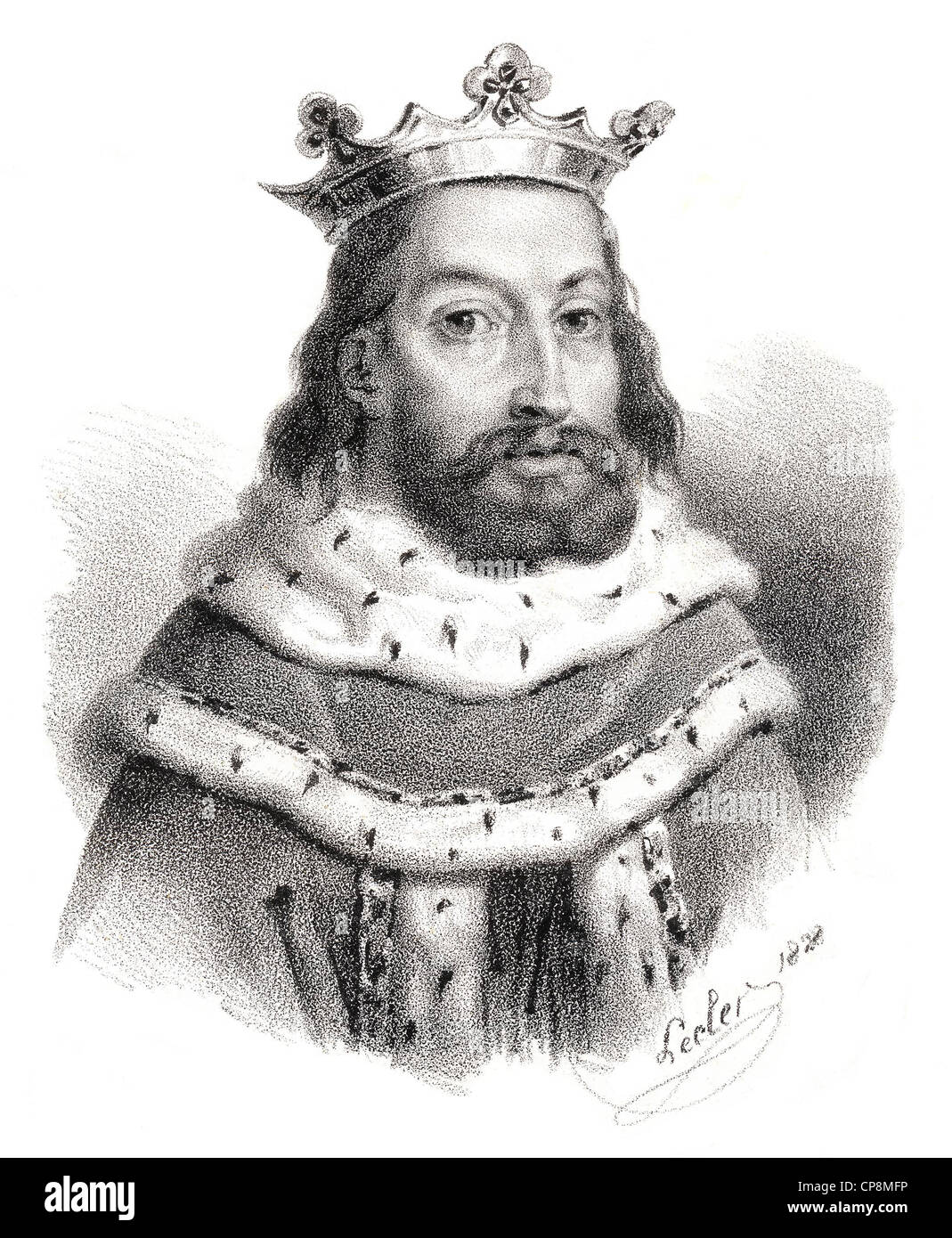 Sancho II ou Dom Sancho II o Capelo, le quatrième roi du Portugal à partir de la Maison de Bourgogne, 13e siècle, l'acier engrav Historique Banque D'Images
