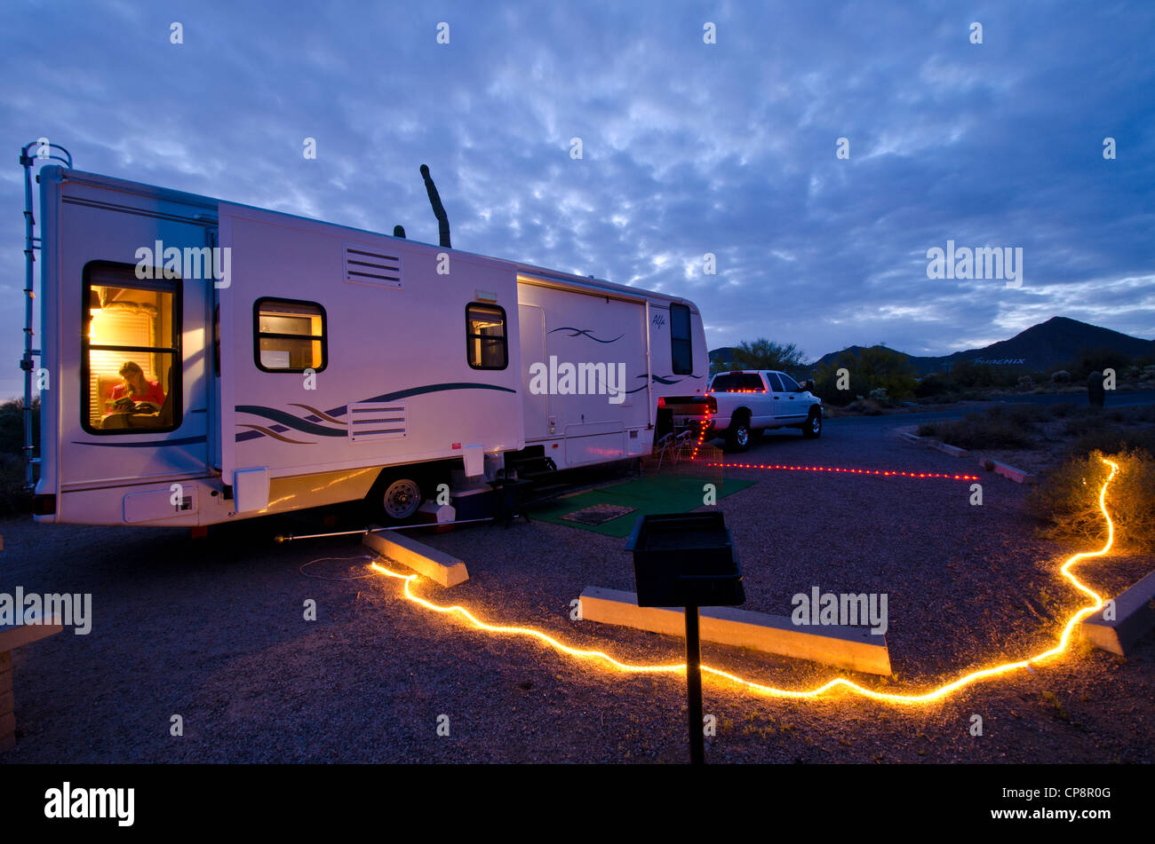 Camping dans le désert, Mesa, AZ. Usery Mountain Regional Park. Banque D'Images