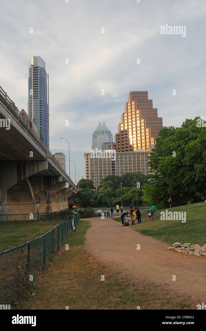 Près de Congress Avenue Bridge avant le coucher du soleil, Austin, Texas Banque D'Images