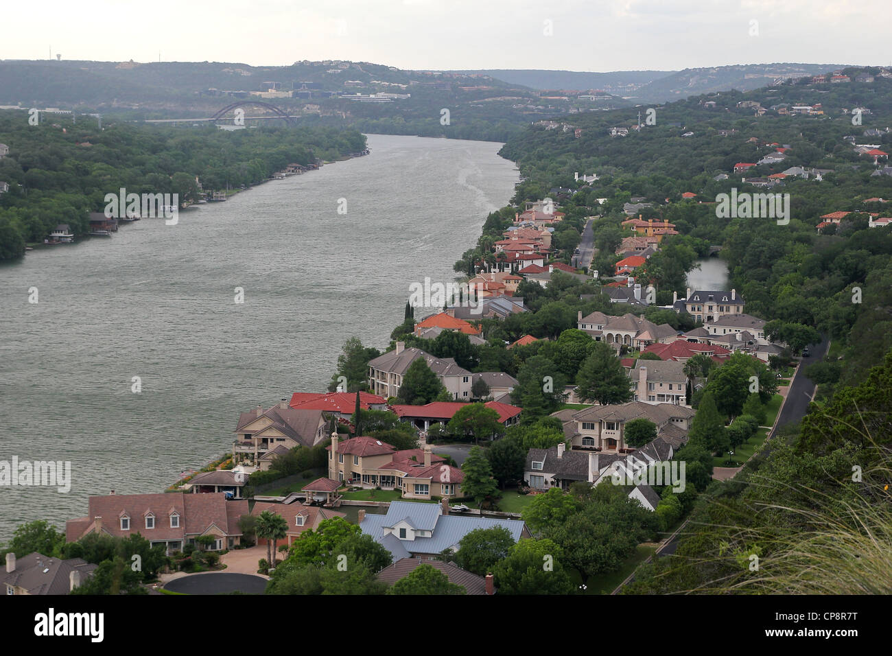 Hôtels particuliers sur la rivière Colorado, vue depuis le mont Bonnell, Austin, Texas Banque D'Images