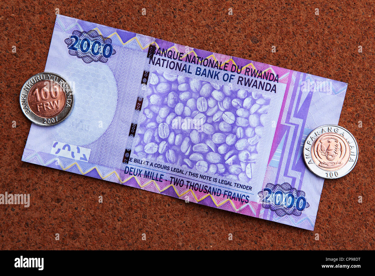 Francs Rwandais, la monnaie officielle du Rwanda. Banque D'Images