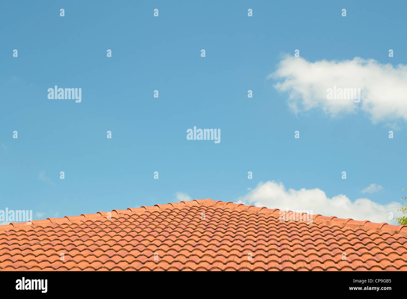 Photo d'un toit en tuiles de béton, des matériaux de toiture contre le ciel bleu. Banque D'Images