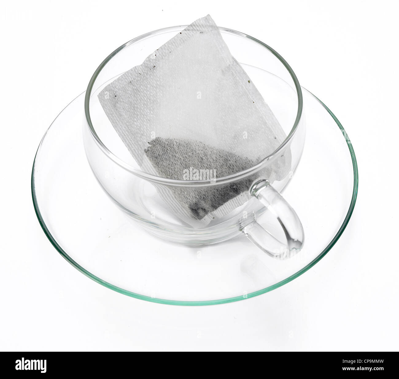 Tasse en verre transparent sachet de thé sec Banque D'Images