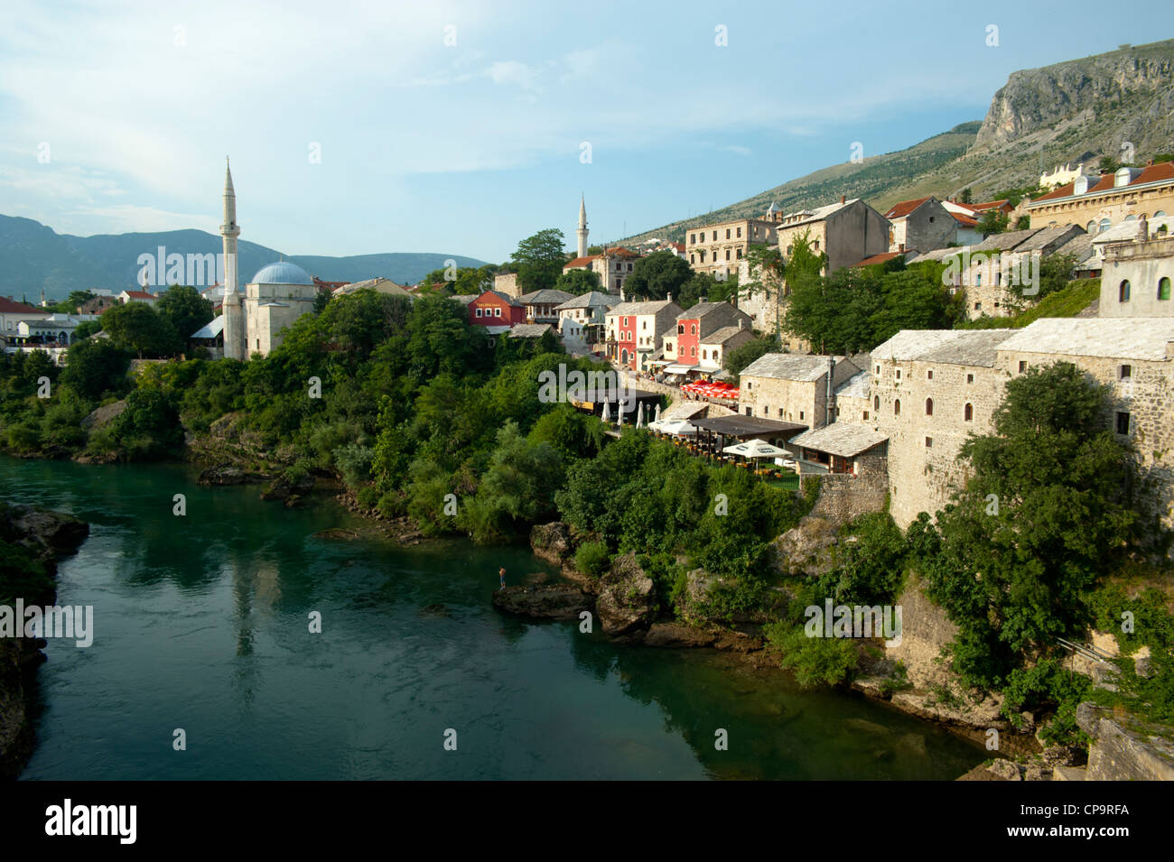 Vue générale de Mostar et de la Neretva.Mostar.La Bosnie-herzégovine.Balkans.L'Europe. Banque D'Images