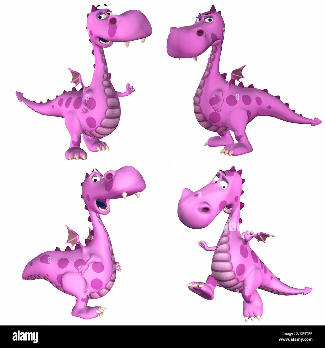 Illustration d'un pack de quatre (4) femmes rose dragons avec différentes poses et expressions isolé sur un fond blanc -1D3 Banque D'Images