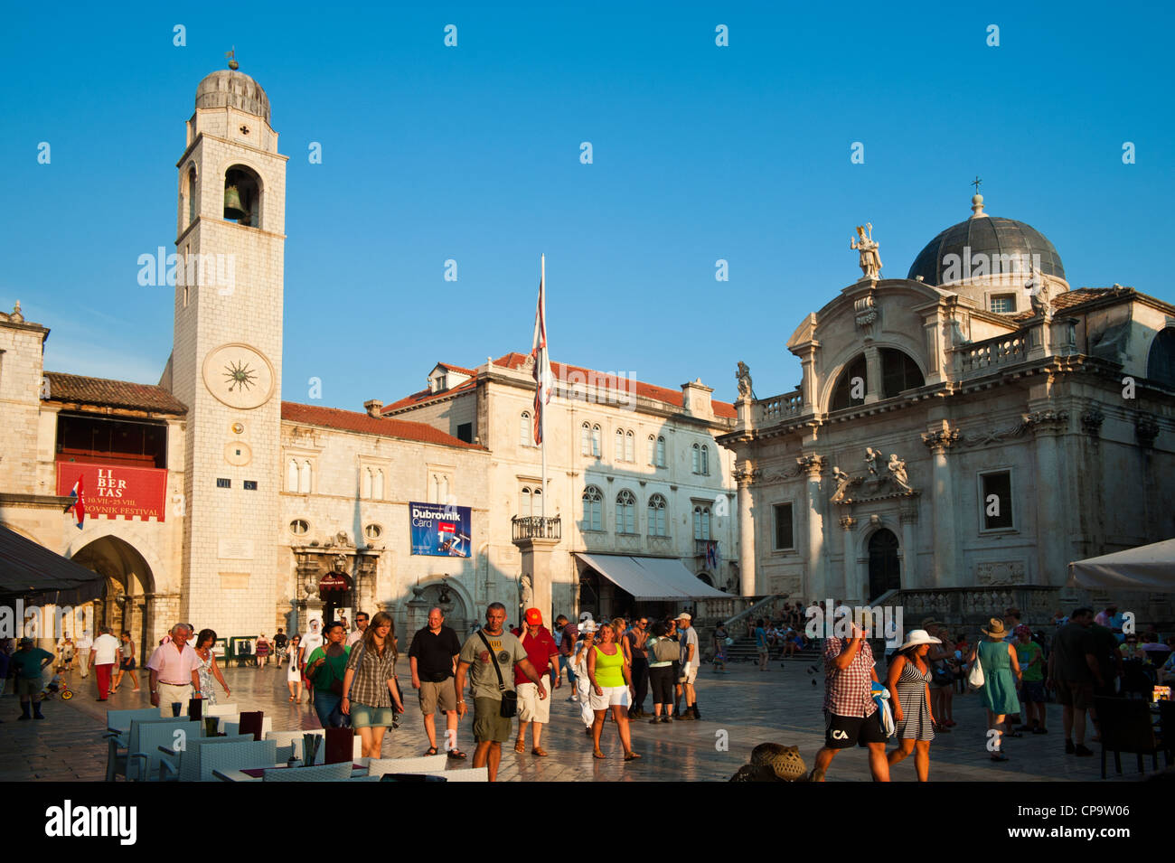 Bell Tower, colonne de Roland et Eglise Saint-blaise. Place Luza, Old Town, Dubrovnik. La Croatie. Banque D'Images