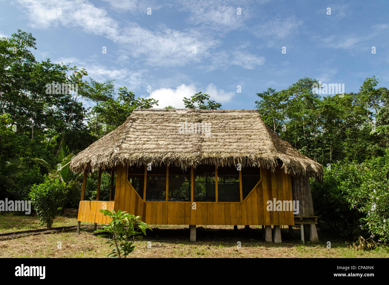 Secoya tribu à Secoya lodge amazonie le long de la rivière Aguarico Tierras Orientales Equateur Banque D'Images