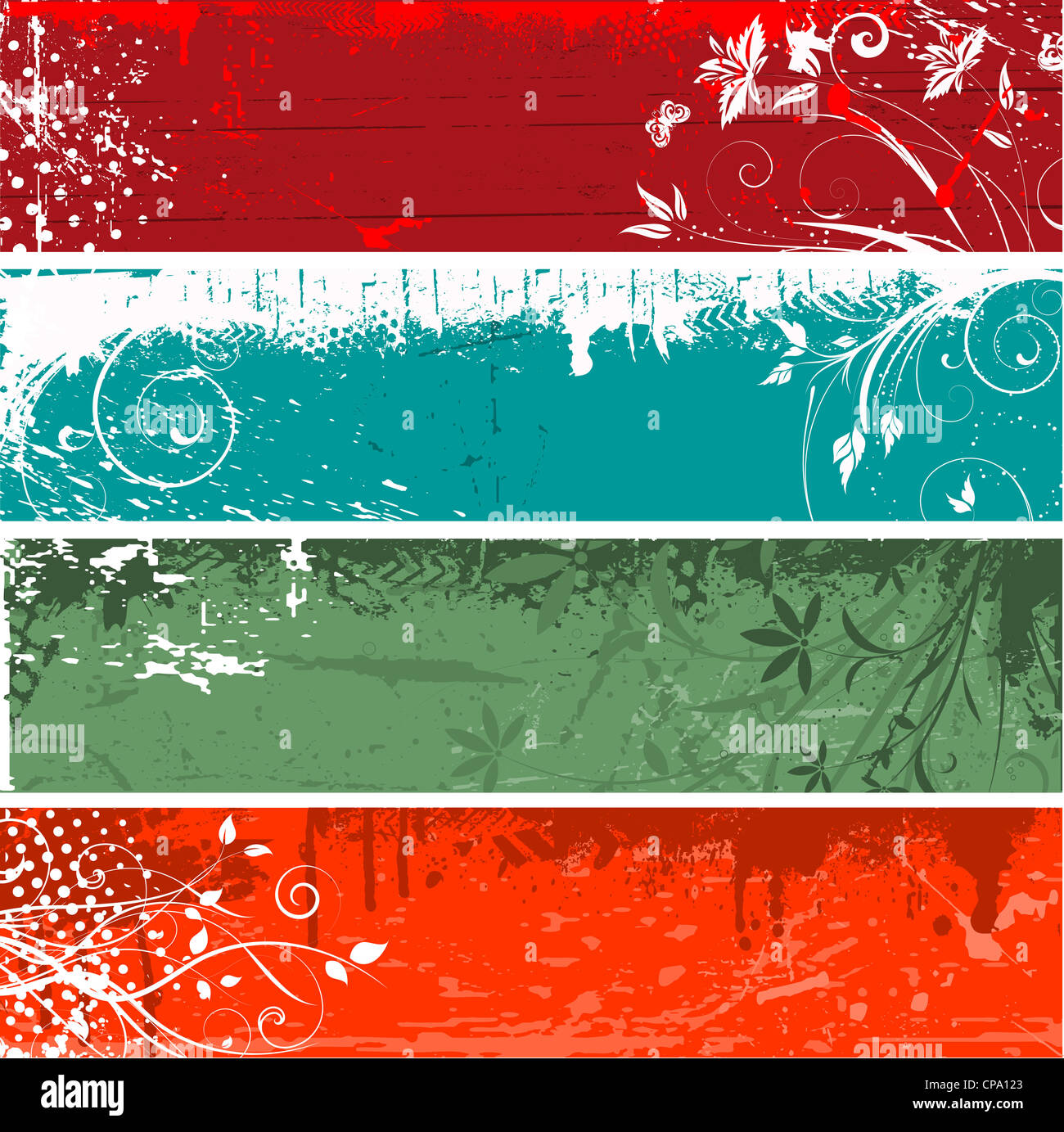 Origines grunge Floral dans quatre couleurs différentes Banque D'Images