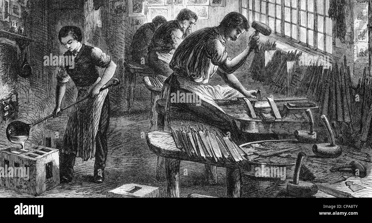 Les travailleurs de l'industrie de l'acier de Sheffield dans un atelier de taille de fichier en 1866 Banque D'Images