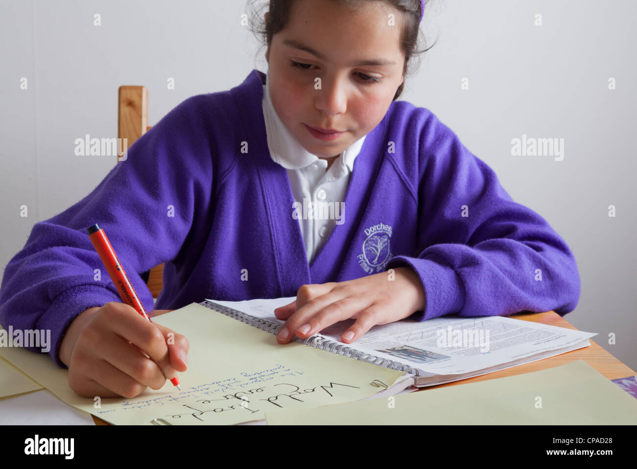 Travaille sur ses devoirs d'écolière Banque D'Images