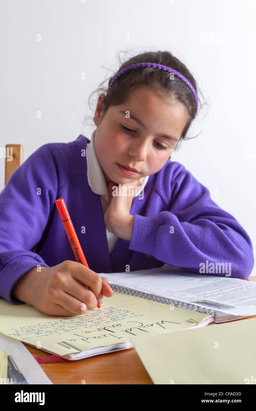 Travaille sur ses devoirs d'écolière Banque D'Images