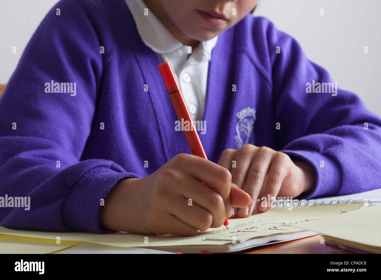 Travaille sur ses devoirs d'écolière Banque D'Images