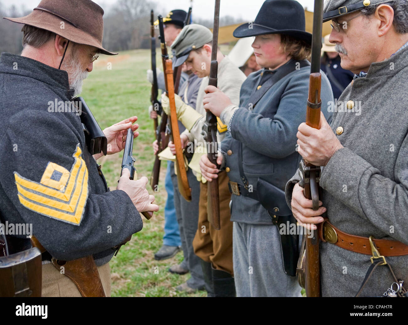 USA, Ohio, Parkers Carrefour State Park. Histoire de la 7ème cavalerie Tennessee, l'entreprise C lors d'un rassemblement. Banque D'Images