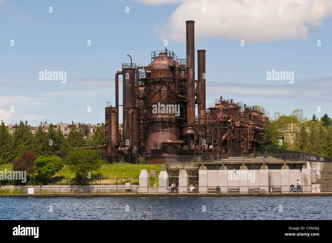 Nous, Seattle, WA. Travaux gaz Park sur le lac Union gagnées sur usine de gazéification du charbon. Banque D'Images